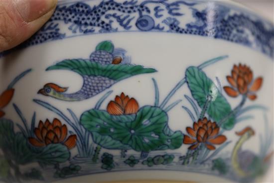 A good Chinese doucai duck and lotus bowl, Daoguang seal mark and of the period (1821-50), D. 16.5cm